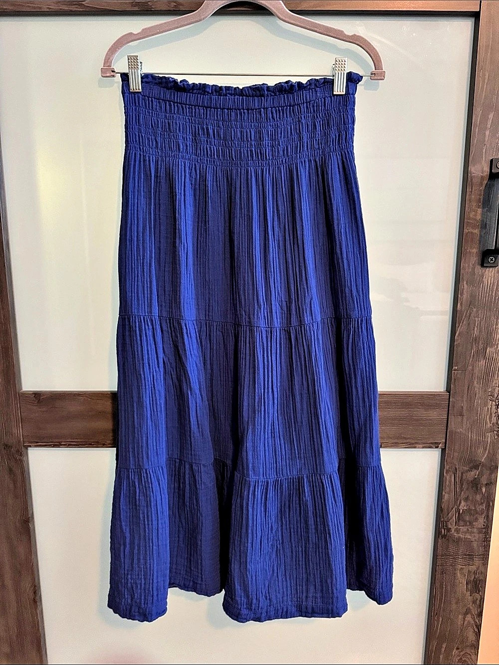 GAP Smocked Tiered Maxi Skirt Blue Small